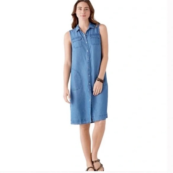 J. Jill Dresses & Skirts - J. Jill Tencel Linen Sleeveless Snap Up Dress